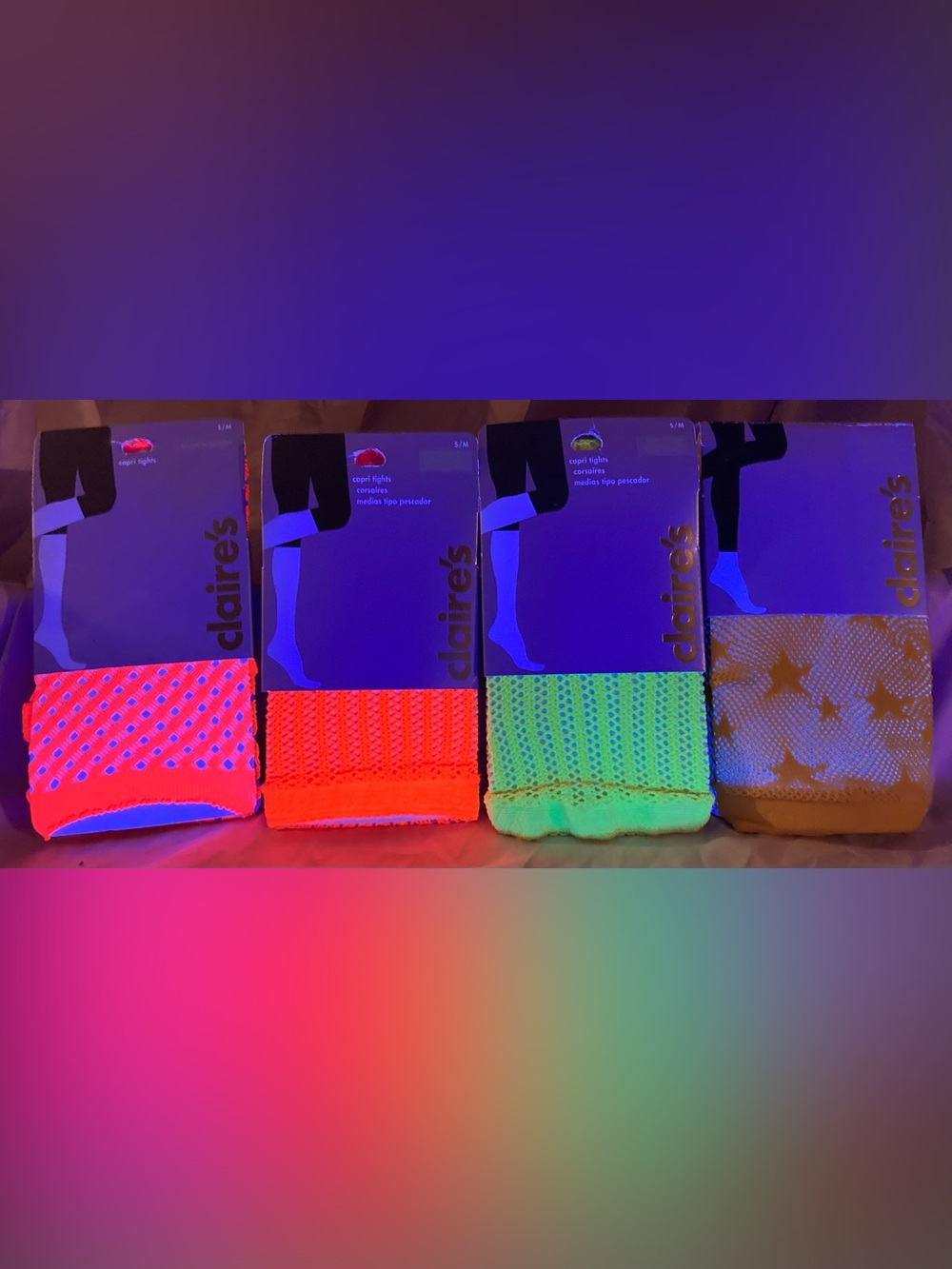 4 Pairs Claire’s Tights, 3 Are Blacklight Reactive